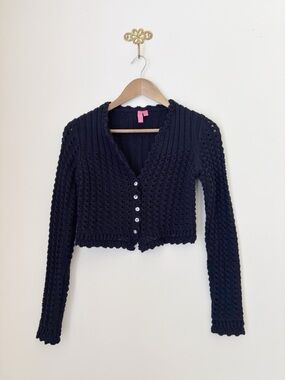 Charlotte Tarantola Black Knit Cropped Cardigan Sweater Medium